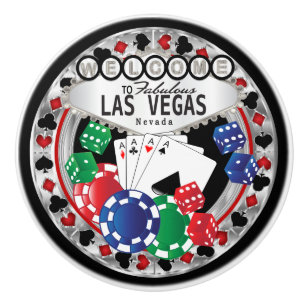 Las Vegas Poker Design - Silver Ceramic Knob