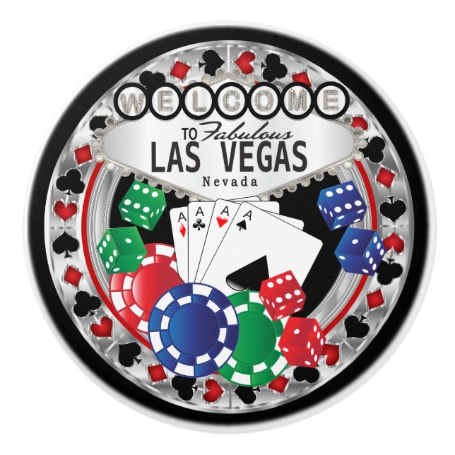 Las Vegas Poker Design - Silver Ceramic Knob (Front)