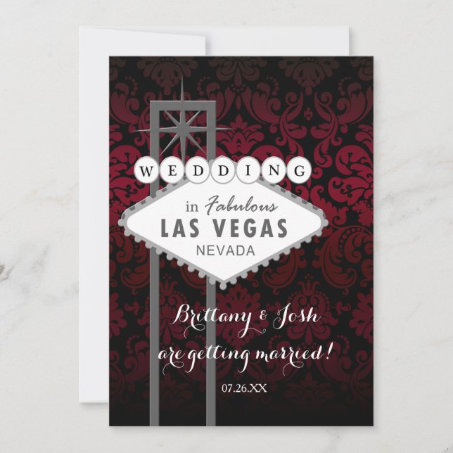 Las Vegas Red Black Damask Wedding Invitation (Front)