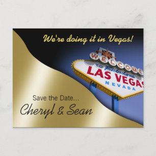 Las Vegas Save The Date (metallic light gold) Announcement Postcard