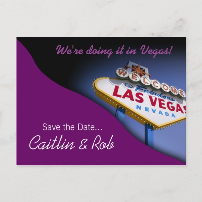 Las Vegas Save The Date (purple) Announcement Postcard (Front)