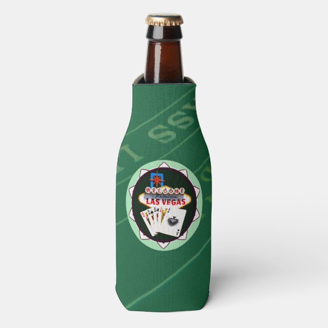 Las Vegas Sign And Two Kings Poker Chip Bottle Cooler (Bottle Front)