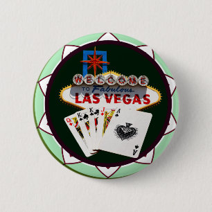 Las Vegas Sign & Cards Poker Chip 6 Cm Round Badge