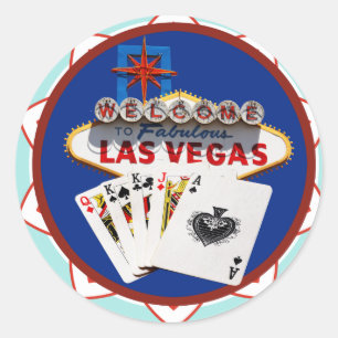 Las Vegas Sign & Cards Poker Chip Classic Round Sticker