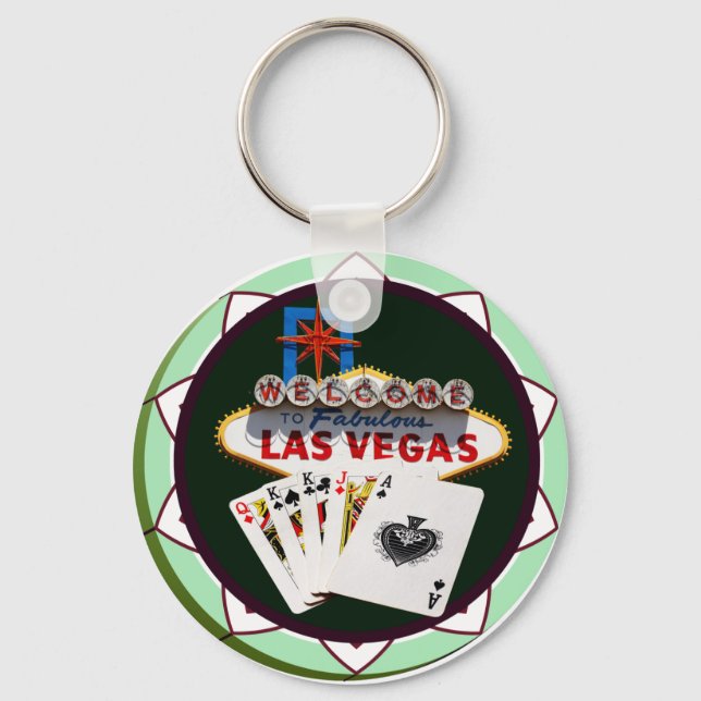 Las Vegas Sign & Cards Poker Chip Key Ring (Front)