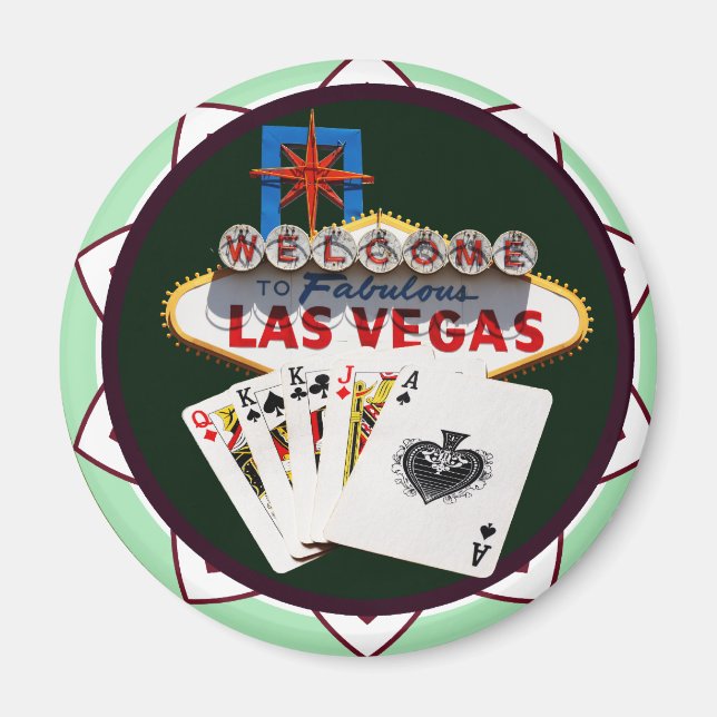 Las Vegas Sign & Cards Poker Chip Magnet (Front)