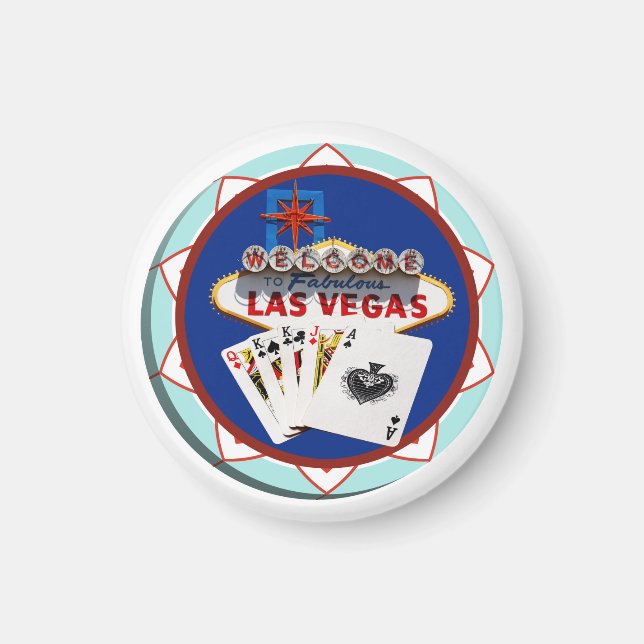 Las Vegas Sign & Cards Poker Chip Magnet (Front)