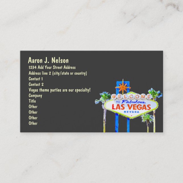 Las Vegas Sign Casino Theme Party Planner Business Card (Front)