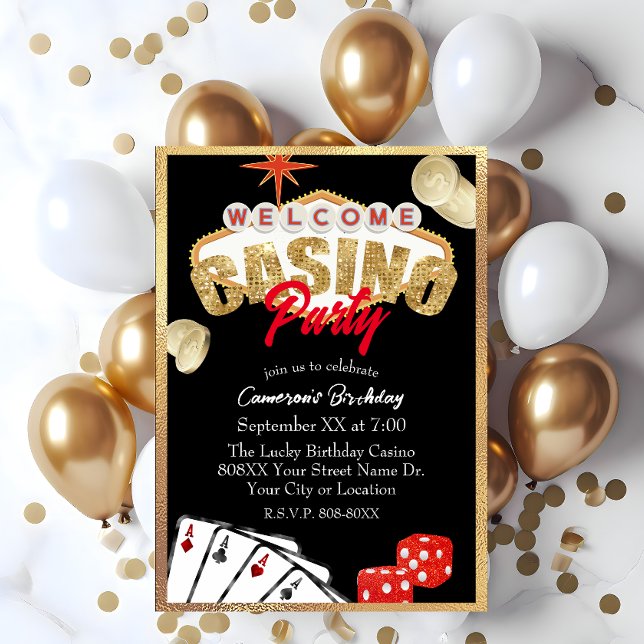 Las Vegas Sign Gold Casino Party Invitation (Creator Uploaded)