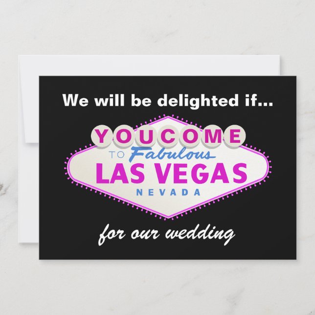Las Vegas sign hot pink wedding invitation (Front)