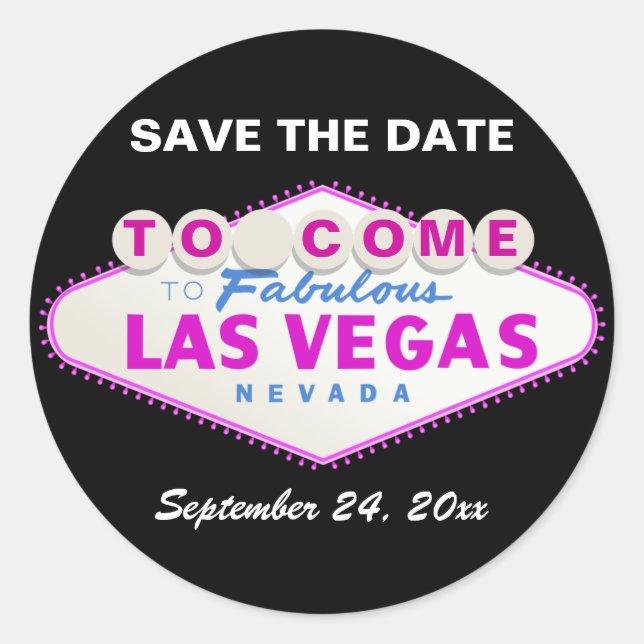 Las Vegas sign modern wedding Save the Date Classic Round Sticker (Front)