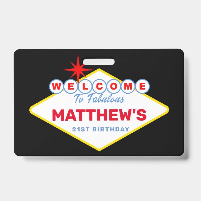 Las Vegas Sign VIP Pass Birthday Party Invitation ID Badge (Front)
