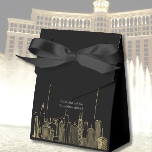Las Vegas Skyline Black Gold Elegant Wedding Favour Box