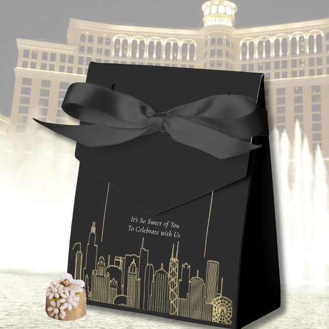 Las Vegas Skyline Black Gold Elegant Wedding   Favour Box (Creator Uploaded)