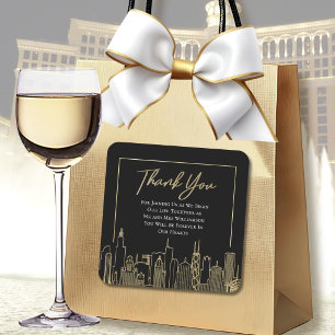 Las Vegas Skyline Gold Black White Thank You Square Sticker