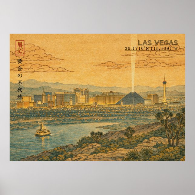 Las Vegas Skyline in Japanese Ukiyo-e Poster (Front)