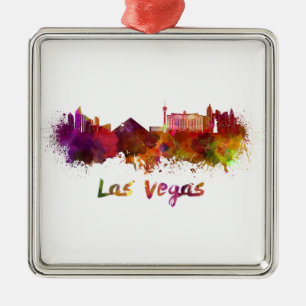 Las Vegas skyline in watercolor Metal Tree Decoration