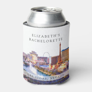 Las Vegas Skyline Watercolor Bachelorette Weekend Can Cooler