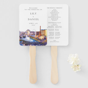 Las Vegas Skyline Watercolor Wedding Program Hand Fan