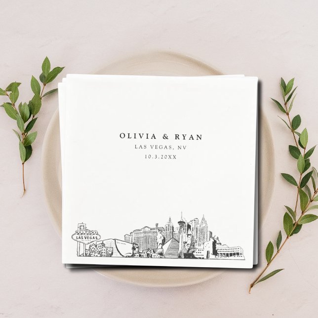 Las Vegas Skyline Wedding Paper Cocktail Napkin (Las Vegas Wedding Napkin
)