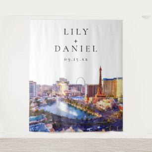 Las Vegas Skyline Wedding Photo Backdrop Tapestry
