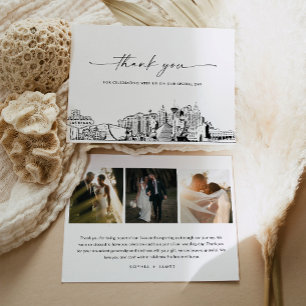 Las Vegas Skyline Wedding Photo Thank You Card