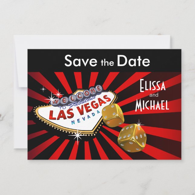 Las Vegas Starburst Save the Date red black gold (Front)