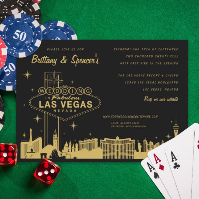 Las Vegas Strip Black and Gold Wedding Invitation (Creator Uploaded)