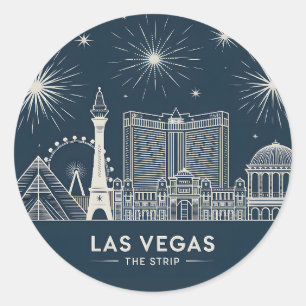 Las Vegas Strip Nevada Travel Souvenir Landmarks Classic Round Sticker
