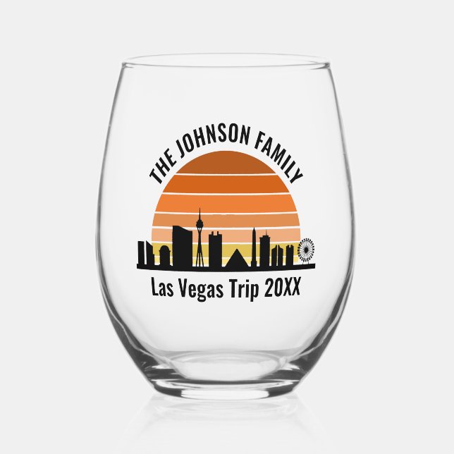 Las Vegas Strip Sunset Custom Vacation Stemless Wine Glass (Front)