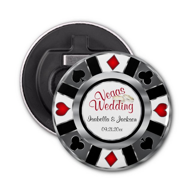 Las Vegas Styled Wedding Silver, Grey, White & Red Bottle Opener (Front)