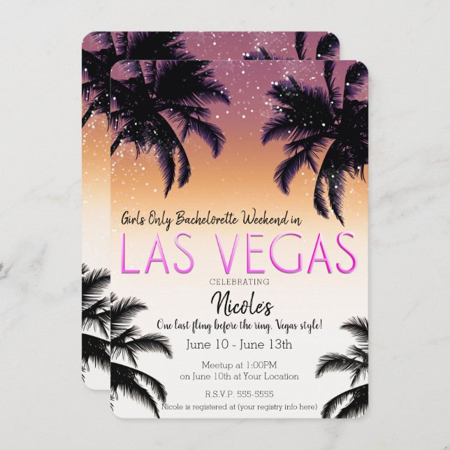 Las Vegas Summer Girls Weekend Bachelorette Party Invitation (Front/Back)
