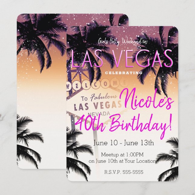 Las Vegas Summer Girls Weekend Birthday Party Invitation (Front/Back)