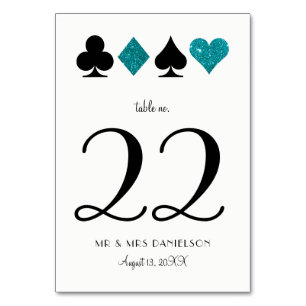 Las Vegas Teal Glitter Custom Table Number