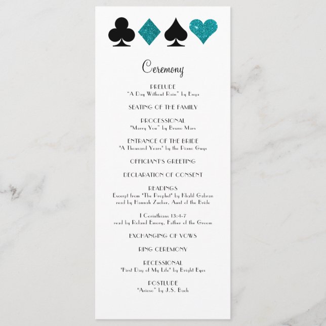 Las Vegas Teal Glitter Wedding Program Programme (Front)