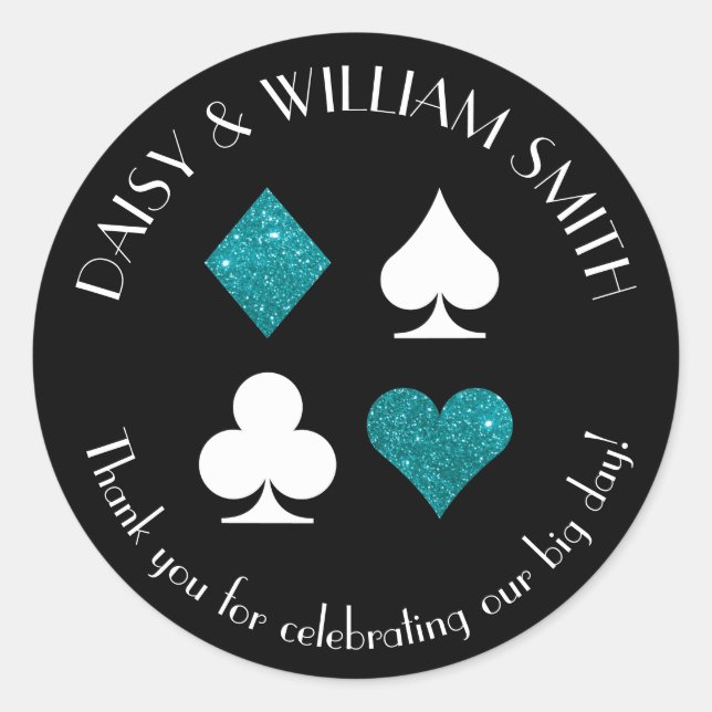 Las Vegas Theme Custom Text Sticker Teal Glitter (Front)