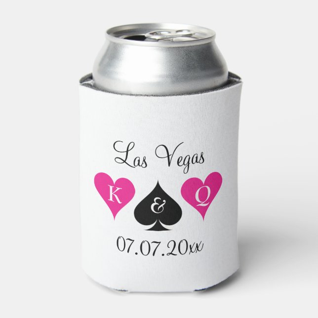 Las Vegas theme monogrammed wedding can coolers (Can Front)