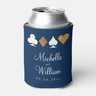 Las Vegas Themed Wedding Can Cooler Gold Navy Blue