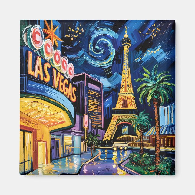 Las Vegas Travel Van Gogh Style Casino Night City Magnet (Front)