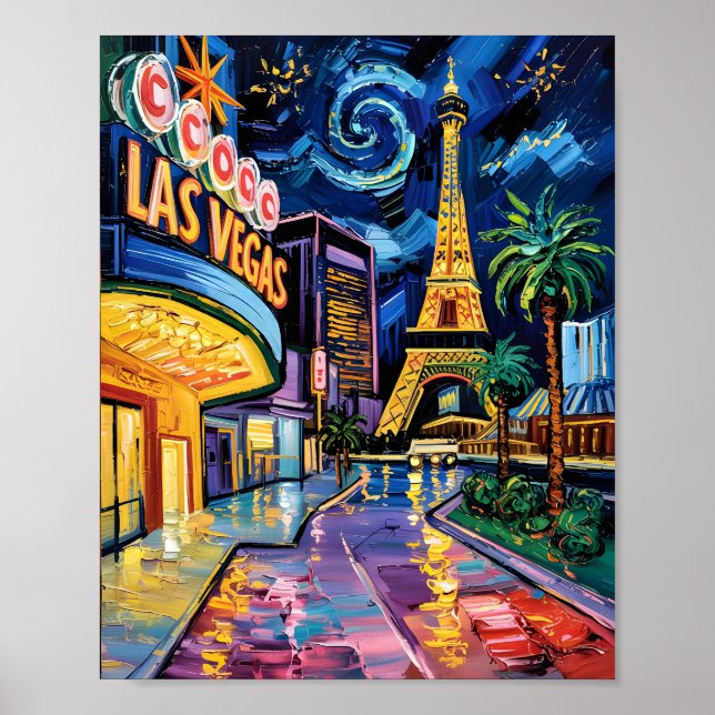 Las Vegas Travel Van Gogh Style Casino Night City Poster (Front)