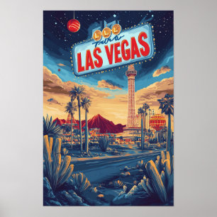 Las Vegas USA Art Vintage Illustration Travel Poster