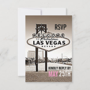 Las Vegas Vintage Sepia Modern Wedding RSVP Card