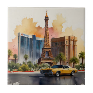Las Vegas watercolor art Tile