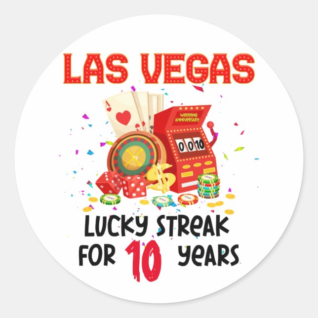 Las Vegas Wedding Anniversary Lucky Couple  Classic Round Sticker (Front)