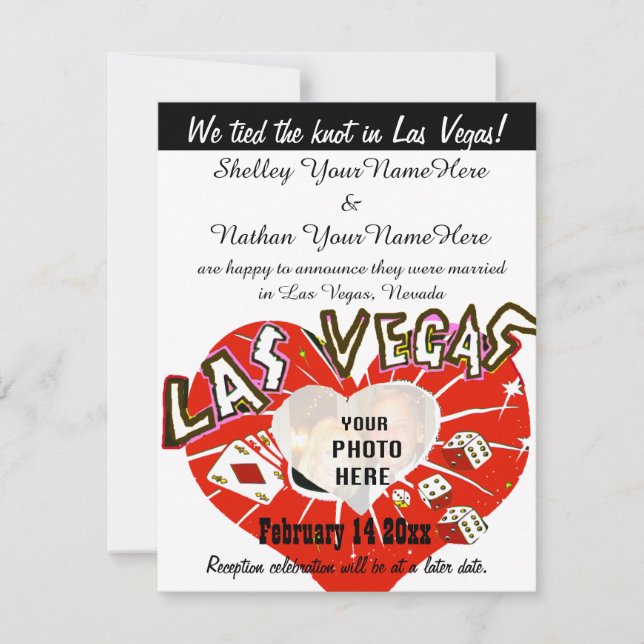 Las Vegas Wedding Announcement Black White Red (Front)