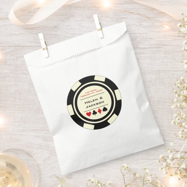 Las Vegas Wedding Black and White Poker Chip Favour Bags (Clipped)