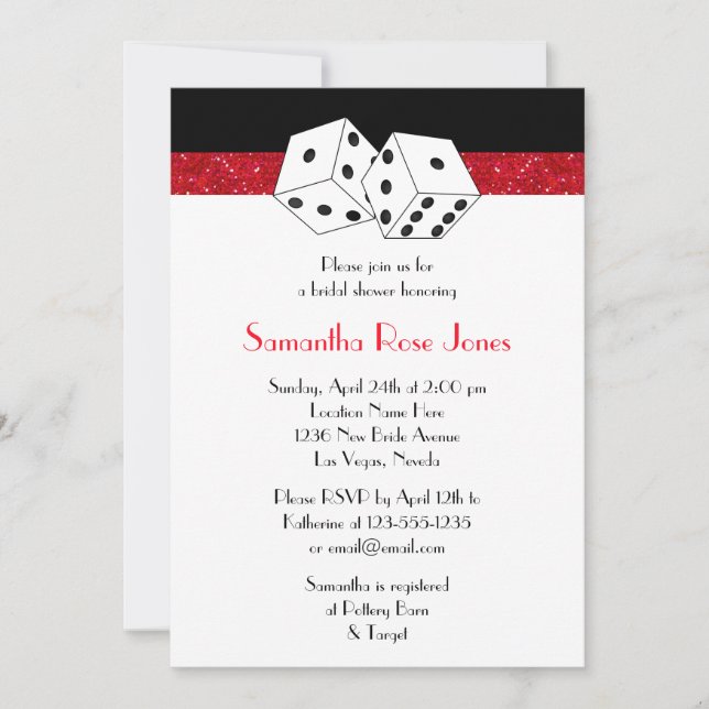 Las Vegas Wedding Bridal Shower Red Dice Theme Invitation (Front)