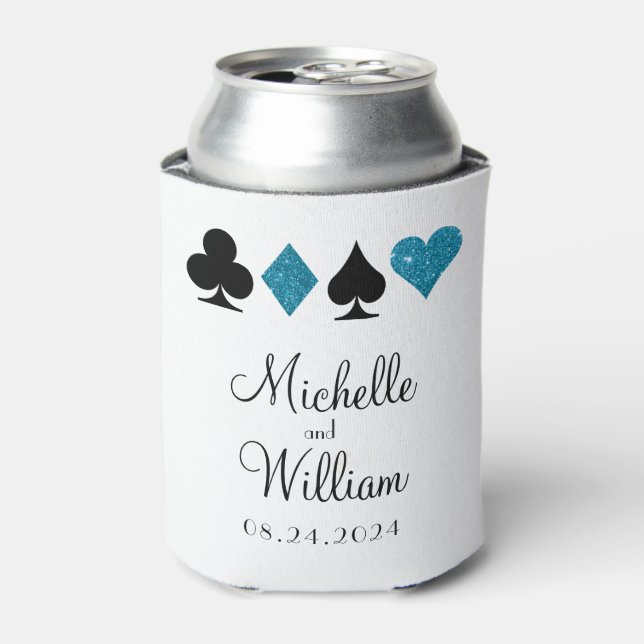 Las Vegas Wedding Can Cooler Favour in Turquoise (Can Front)