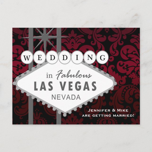 LAS VEGAS WEDDING Damask Save the Date Postcard (Front)