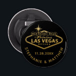 Las Vegas Wedding Date Favour Magnetic Bottle Opener<br><div class="desc">A fun and useful favour or bridal party gift for a Las Vegas destination wedding is this magnetic bottle opener with a custom "wedding in fabulous Las Vegas sign" and personalised couple's names and wedding date. They are affordable and fun keepsakes as well! The background colour can be changed to...</div>